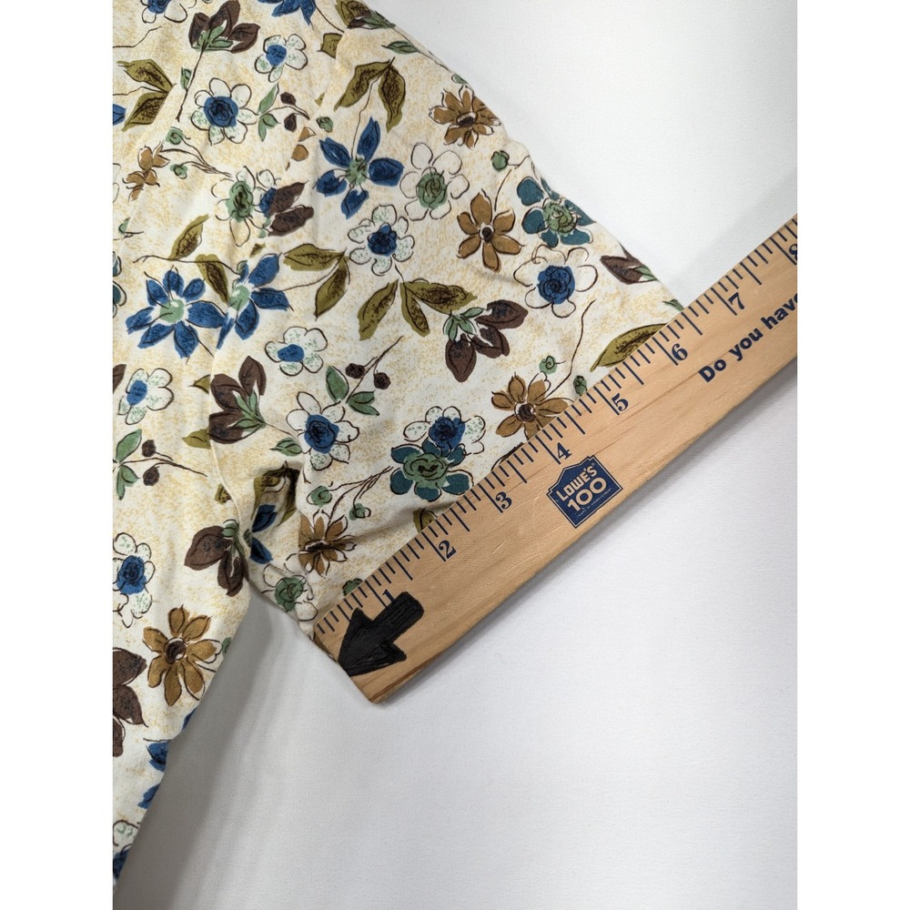 Tag Womens Floral Rayon Short Sleeve Button Up Shirt Blue Brown Cream Small - Picture 11 of 11